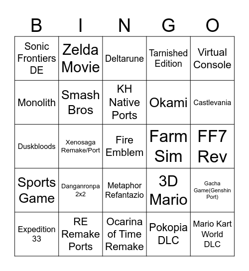 Nintendo Direct June 2026 Bingo Card