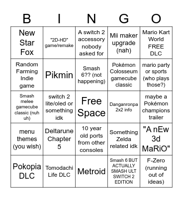 Nintendo Direct 06/09/26 Bingo Card