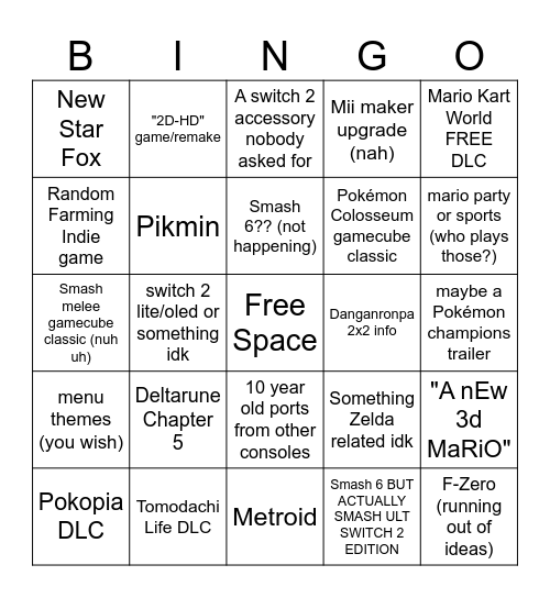 Nintendo Direct 06/09/26 Bingo Card
