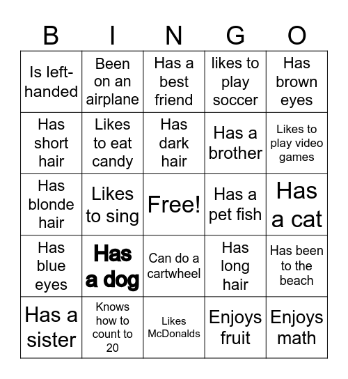 Friendship Bingo Card
