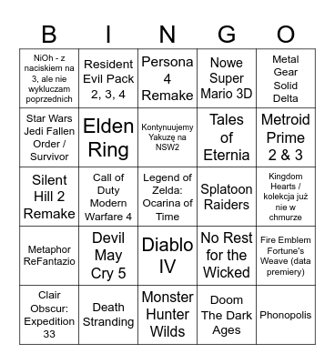 Nintendo Switch Direct Bingo Card