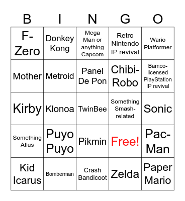 Nintendo Direct 2026 Bingo Card