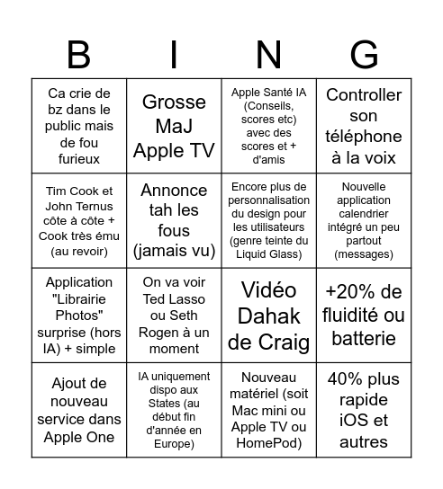 WWDC Bingo Card