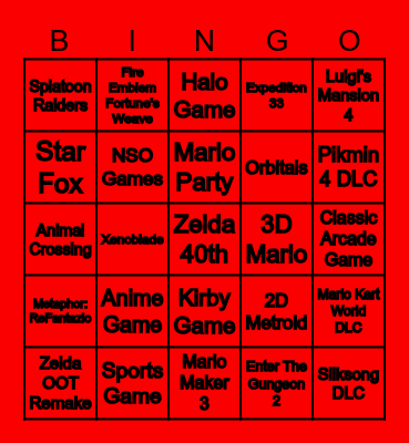 Nintendo Direct 6/9/2026 Bingo Card