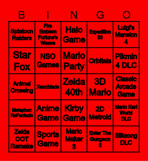 Nintendo Direct 6/9/2026 Bingo Card