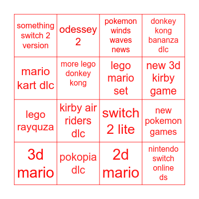 nintendo direct Bingo Card