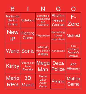 Nintendo Direct June 2026 Bingo Card
