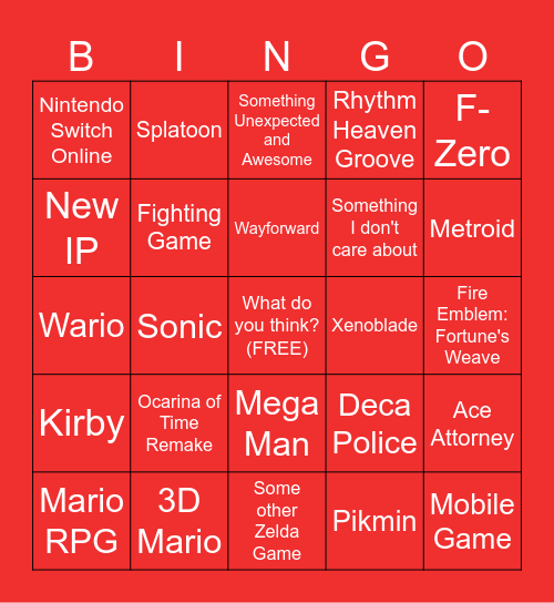 Nintendo Direct June 2026 Bingo Card
