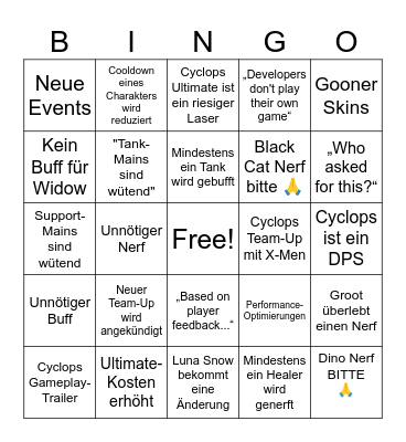 Marvel Rivals Season 8.5 Bingo Card