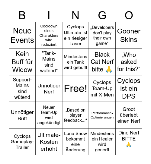 Marvel Rivals Season 8.5 Bingo Card