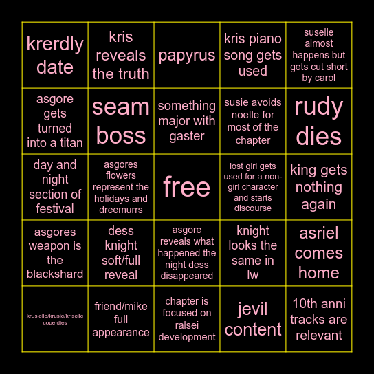 deltarune chapter 5 (normal route) Bingo Card