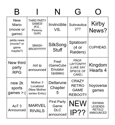 Kirb's Direct Bingo 9/6/2026 Bingo Card