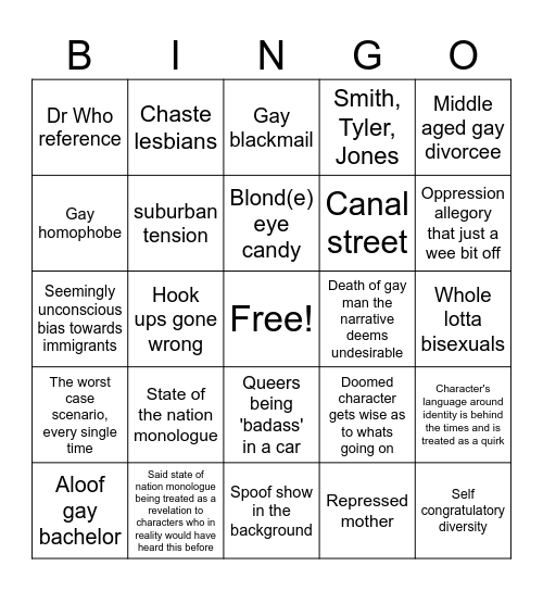 Russell T Davies Bingo Card