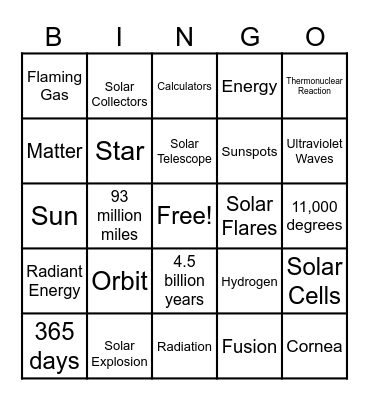 The Sun Bingo Card