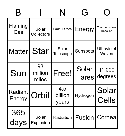 The Sun Bingo Card
