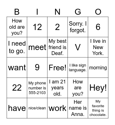 Untitled Bingo Card