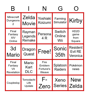 Nintendo Direct Bingo Card