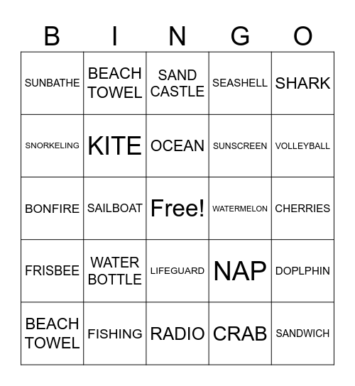 Beach Bingo Card
