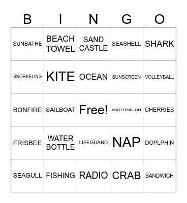 Beach Bingo Card