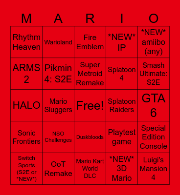 NINTENDO DIRECT Bingo Card