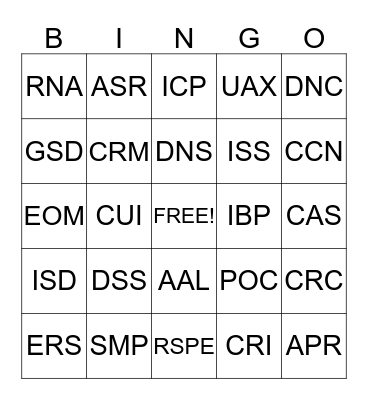 State Farm Acronym's Bingo Card