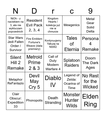 Nintendo Switch Direct Bingo Card