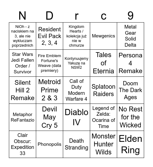 Nintendo Switch Direct Bingo Card
