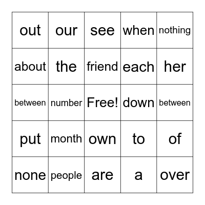 Trick Word Bingo Card