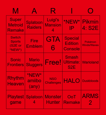 NINTENDO DIRECT Bingo Card