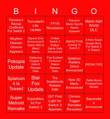 Nintendo Direct Bingo! Bingo Card