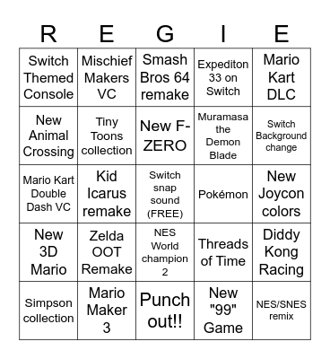 Nintendo Direct June 2026 Bingo Card