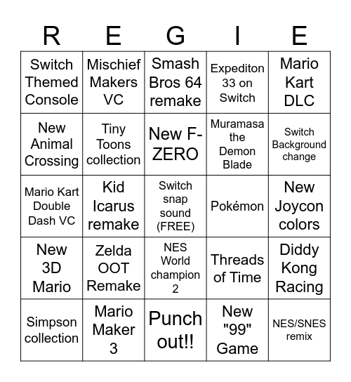 Nintendo Direct June 2026 Bingo Card