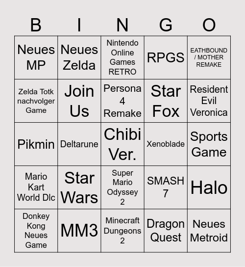 Nintendo DIRECT 2026 Bingo Card