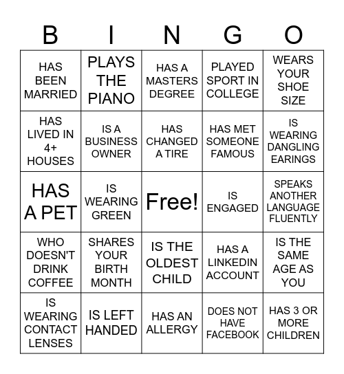 FIND THE STAFF Bingo Card
