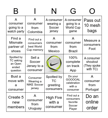 NIKE WORLD CUP Bingo Card