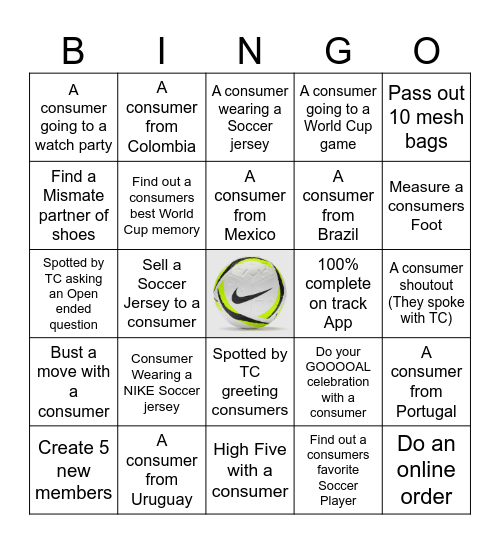 NIKE WORLD CUP Bingo Card