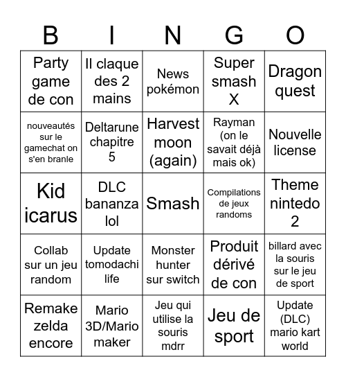 Nintendo direct Bingo Card