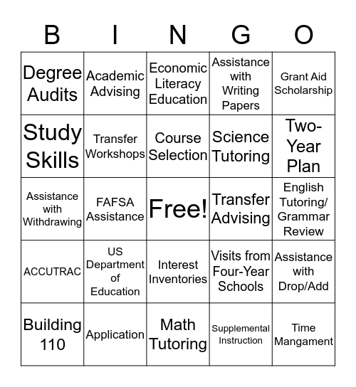 Student Support Services BINGO Card