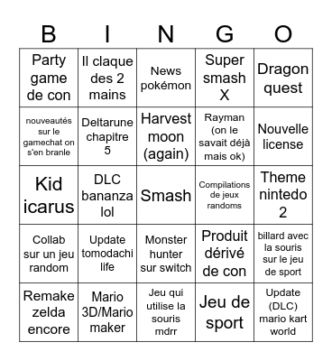 Nintendo direct Bingo Card