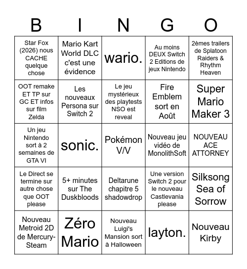 Direct Juin 2026 Bingo Card