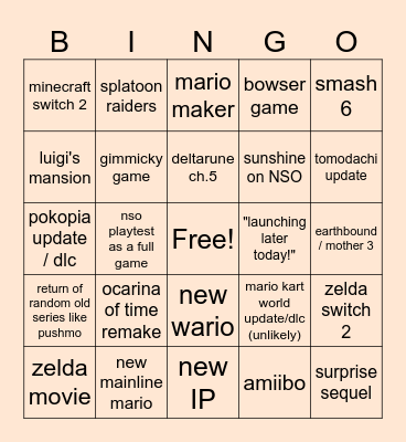 nintendo direct 9/6/26 :3 Bingo Card