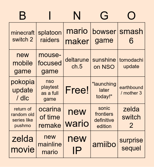nintendo direct 9/6/26 :3 Bingo Card