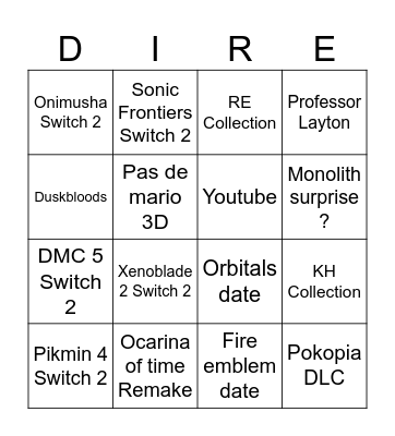NINTENDO DIRECT Bingo Card