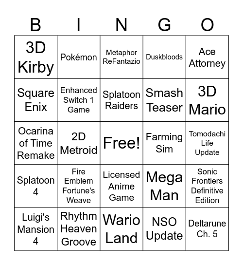 Nendo Direct Bingo Card
