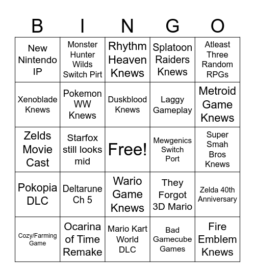 Untitled Bingo Card