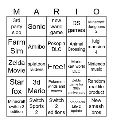 NINTENDO DIRECT 6.9.2026 Bingo Card