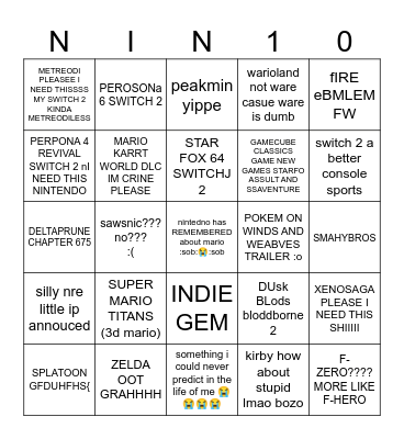 NINTENDO DIRECY NVBINBO Bingo Card