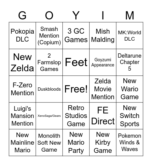 GOYSLOP Bingo Card