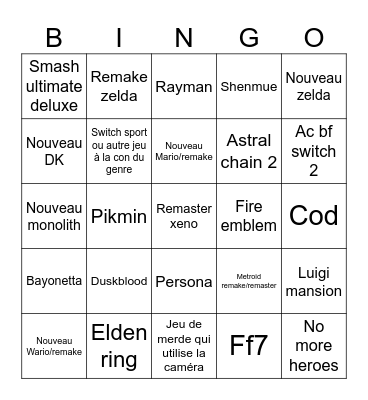 Nintendont Bingo Card