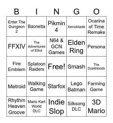 Nintendo Direct June 2026 Bingo Card